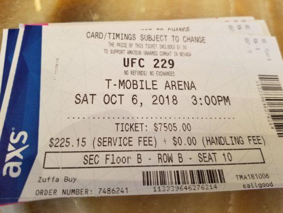 UFC 229 Front Row Ticket